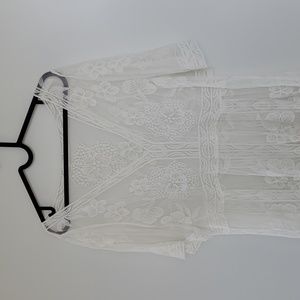 White Sheer Floral Maxi Dress with 2 side slits - One Size